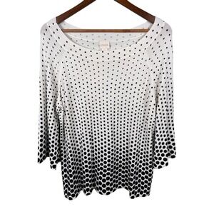 Chicos Black White Polka Dot Ombre Knit Sweater Top Women Size 2 Large